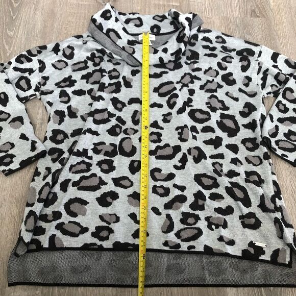 Calvin Klein Leopard Print Cowl Neck Gray Long Sleeve Sweater Top Womens Sz XL - Picture 10 of 10